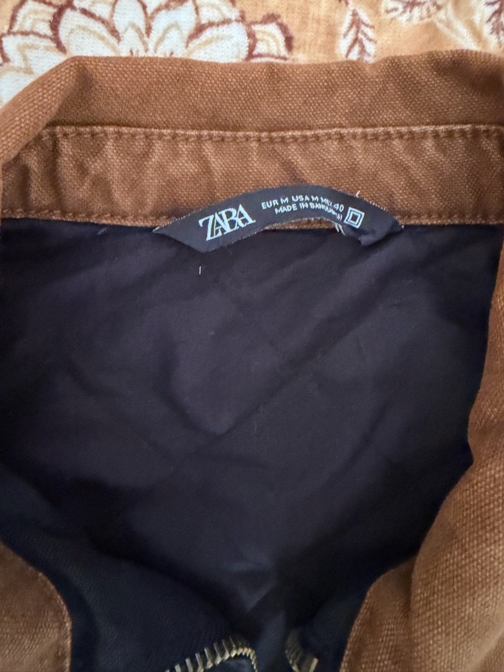 Zara Black Workwear Jacket with Brown Corduroy Collar - Picture 2 of 3